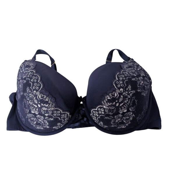 Cacique Floral Lace Boost Balconette Bra Womens Size 44DDD Blue Plunge - Picture 1 of 8